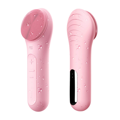 Rosa Gesichtsbürste aus Silikon, wasserdicht, elektrisch, für Hautreinigung und Massage.
