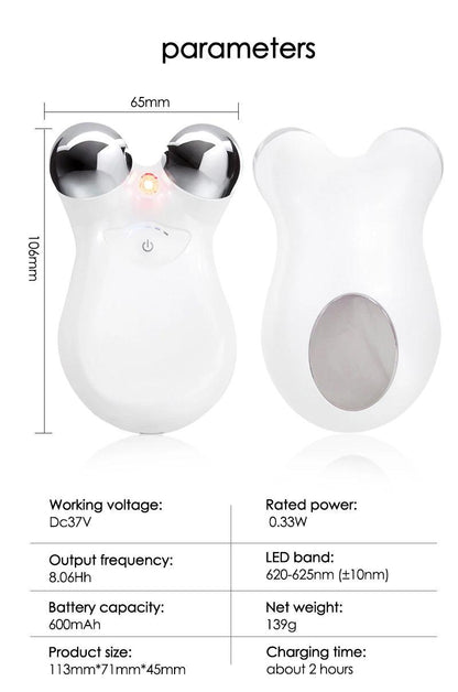 Weißes Gesichtsmassagegerät, LED-Licht, 600mAh Akku, 0,33W, 65x106mm, Hautpflege.