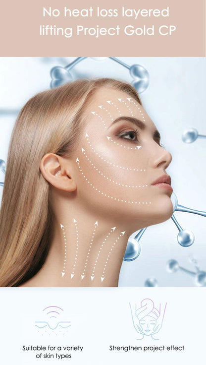 Frauengesicht mit Hautpflegelinien, Anti-Aging, Hautstraffung, kosmetische Behandlung.