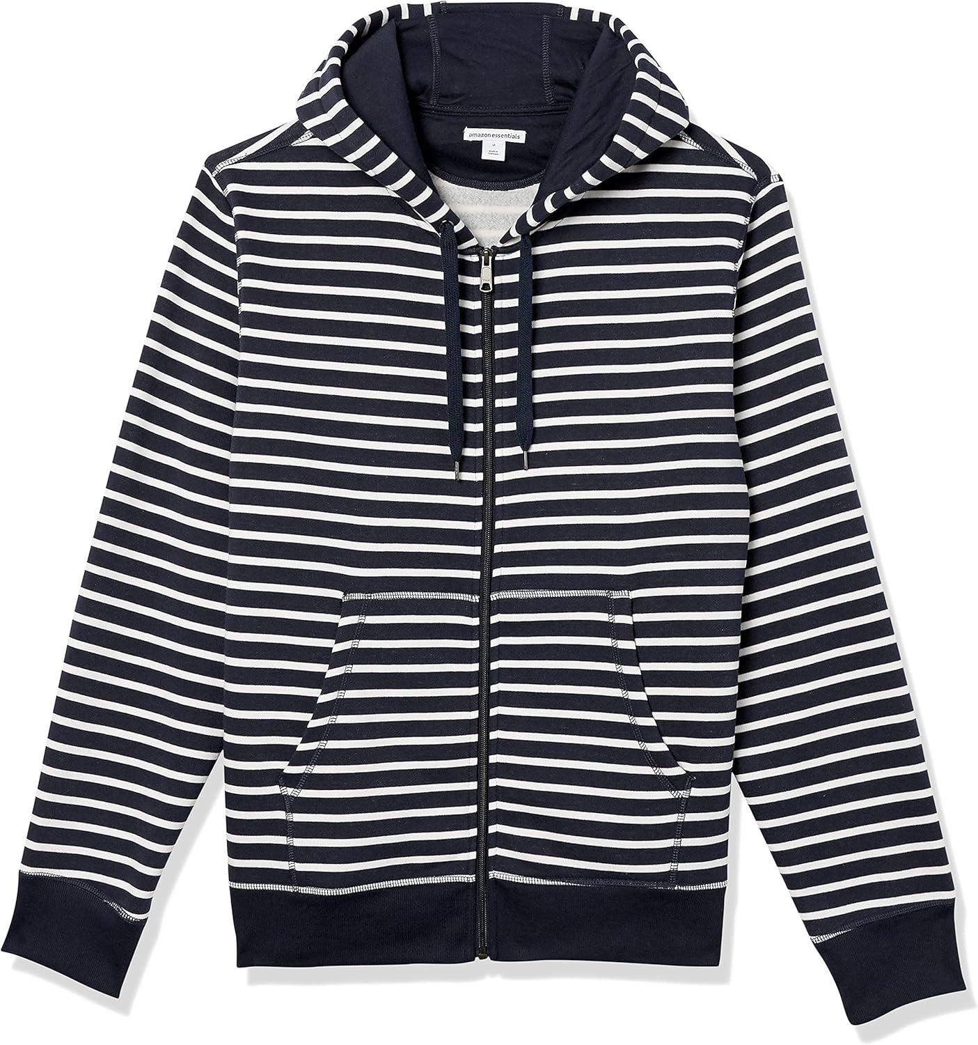 Schwarz-weiß gestreifter Kapuzenpullover mit Reißverschluss, Baumwolle, Herrenmode.