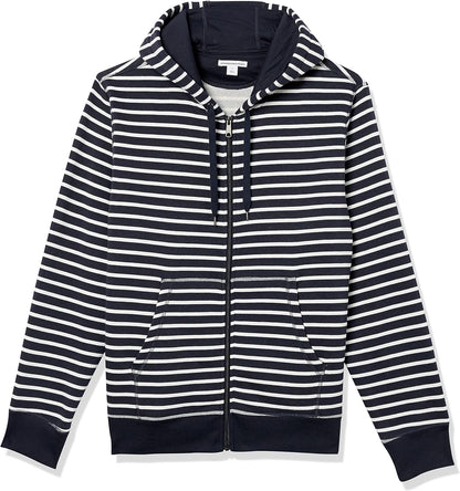Schwarz-weiß gestreifter Kapuzenpullover mit Reißverschluss, Baumwolle, Herrenmode.