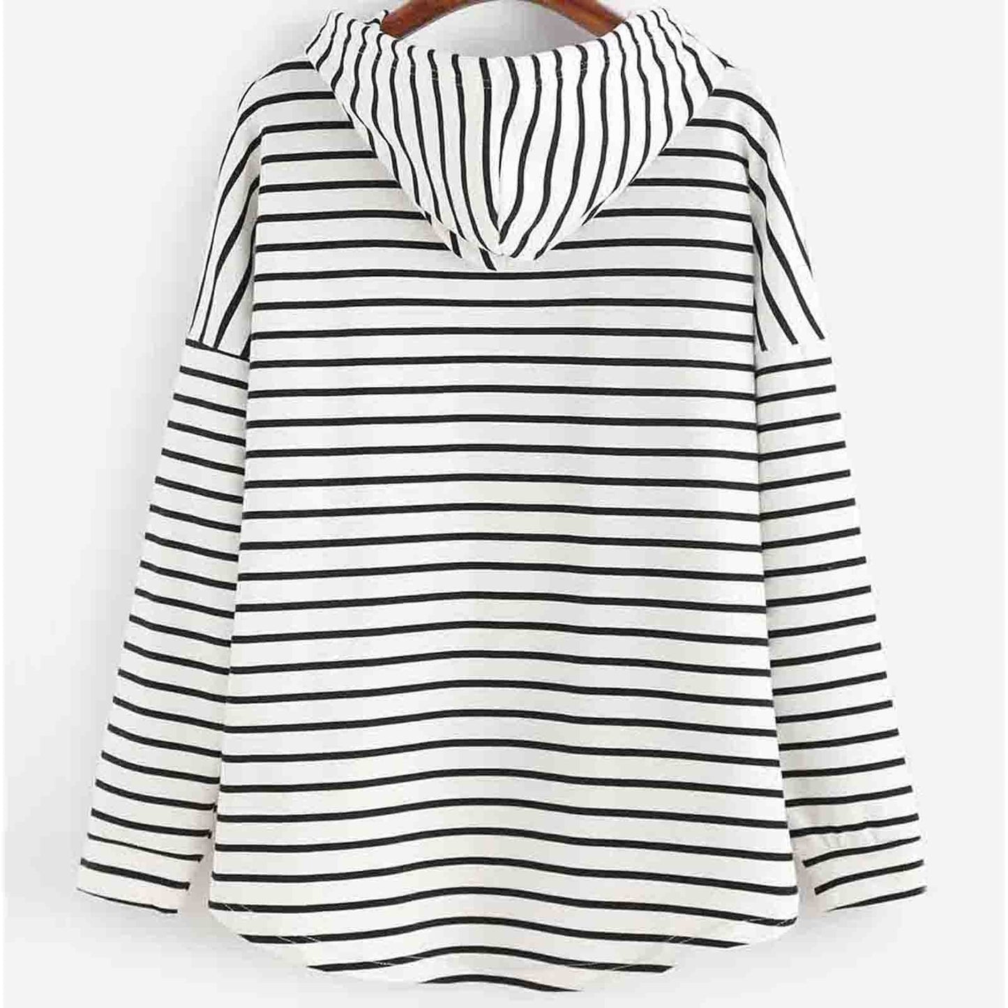 Gestreifter Kapuzenpullover Damen, schwarz-weiß, Baumwolle, lässig, modisch, bequem.