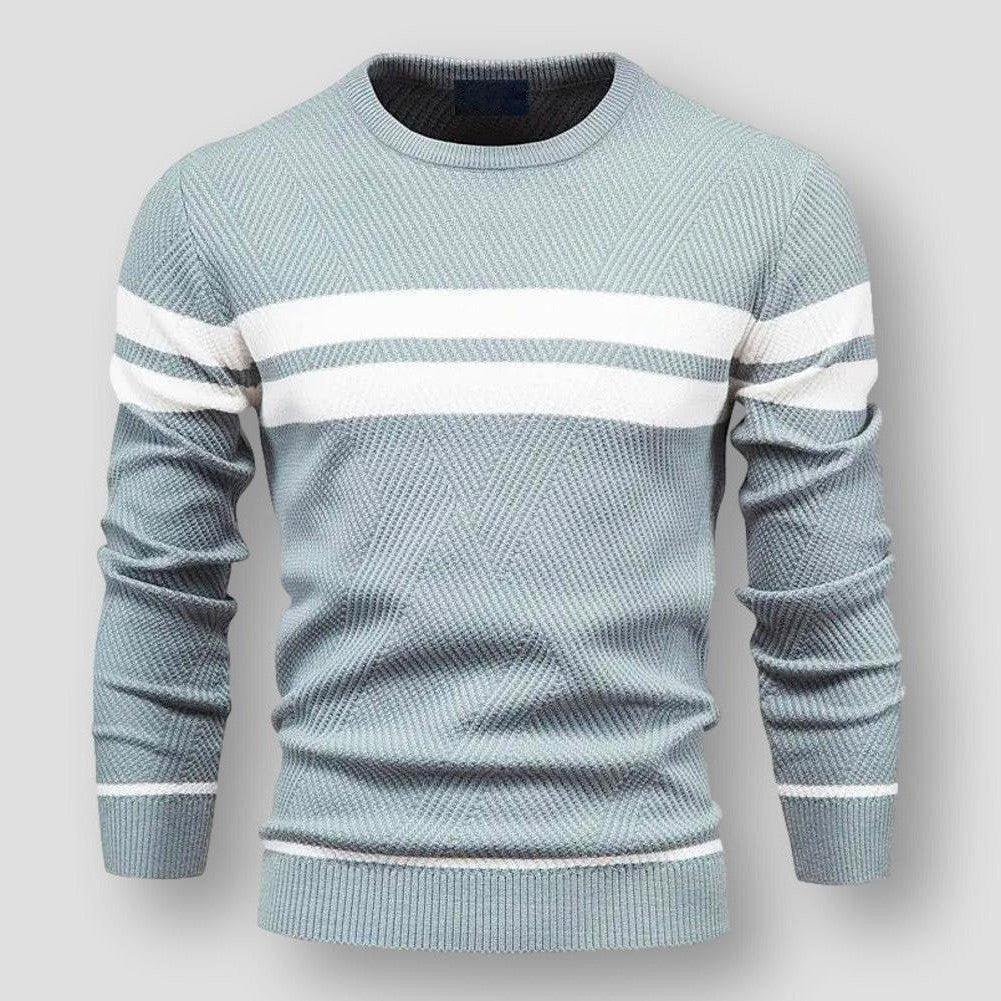 Herrenpullover, gestreift, himmelblau, Baumwolle, gemütlich, modisch, Langarm, Rundhals.