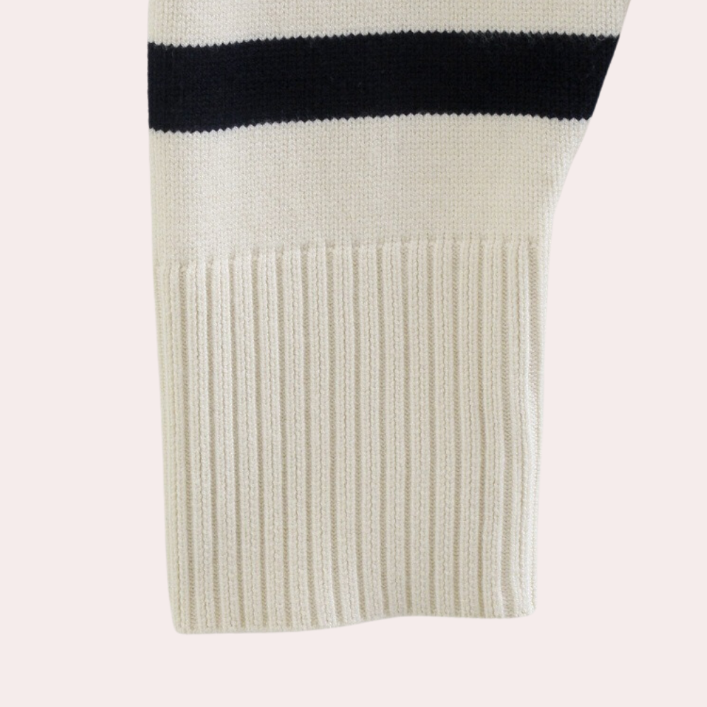 Beiger Strickpullover-Ärmel mit schwarzem Streifen, Baumwolle, modisch, warm, elegant