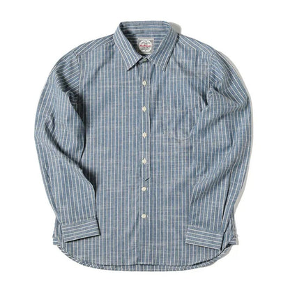 Blau-weiß gestreiftes Herrenhemd, langärmelig, Baumwolle, klassischer Kragen, Freizeitmode.