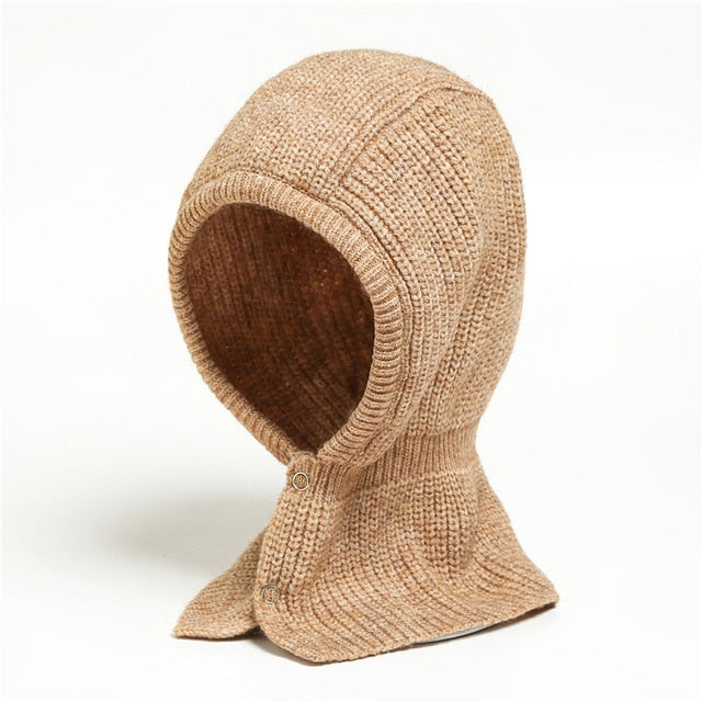 Beige gestrickte Kapuze aus Baumwolle, warme Unisex-Winterschal, Outdoor-Accessoire.