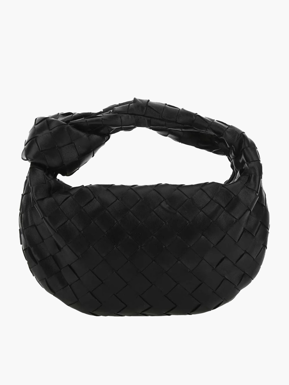 Schwarze geflochtene Mini-Handtasche aus Leder, modisch, elegant, Damen-Accessoire.