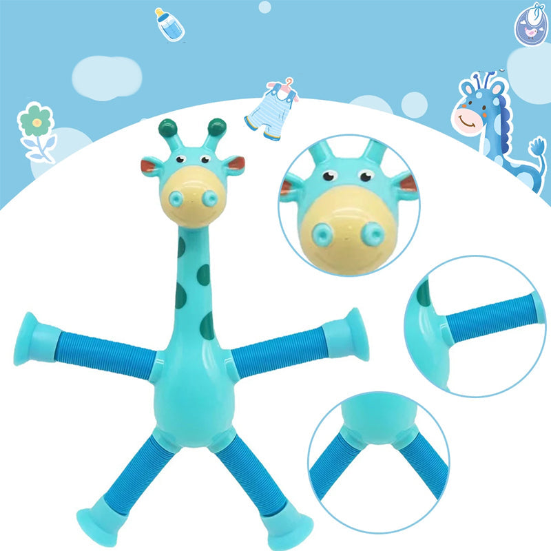 Blauer Giraffen-Babyrassel, flexibles Spielzeug, BPA-frei, für Kleinkinder, lustiges Design.