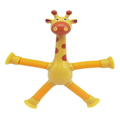 Gelbes Giraffen-Babyspielzeug mit flexiblen Beinen, Kunststoff, lustiges Design, Kinderunterhaltung.