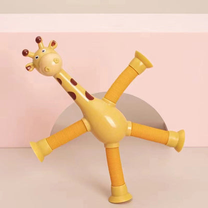 Gelbes Giraffen-Spielzeug aus Kunststoff mit flexiblen Beinen, Kinderzimmer-Dekoration.