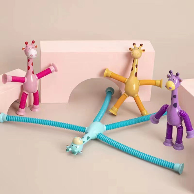 Bunte Giraffen-Spielzeug aus Kunststoff, biegsam, für Kinder, in Pastellfarben.