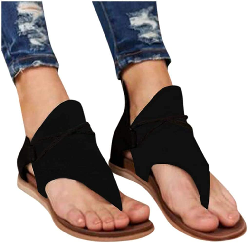 Schwarze Gladiatorensandalen Damen, flach, Leder, modisch, bequem, Sommermode.