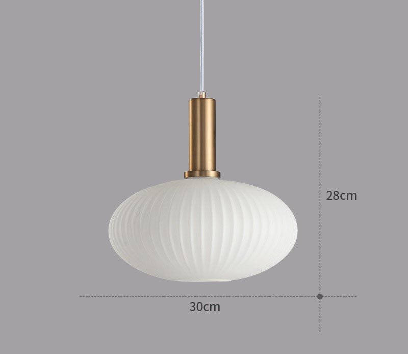 Weiße Glas-Hängelampe, dänisches Design, 30cm Durchmesser, 28cm Höhe, modernes Interieur.