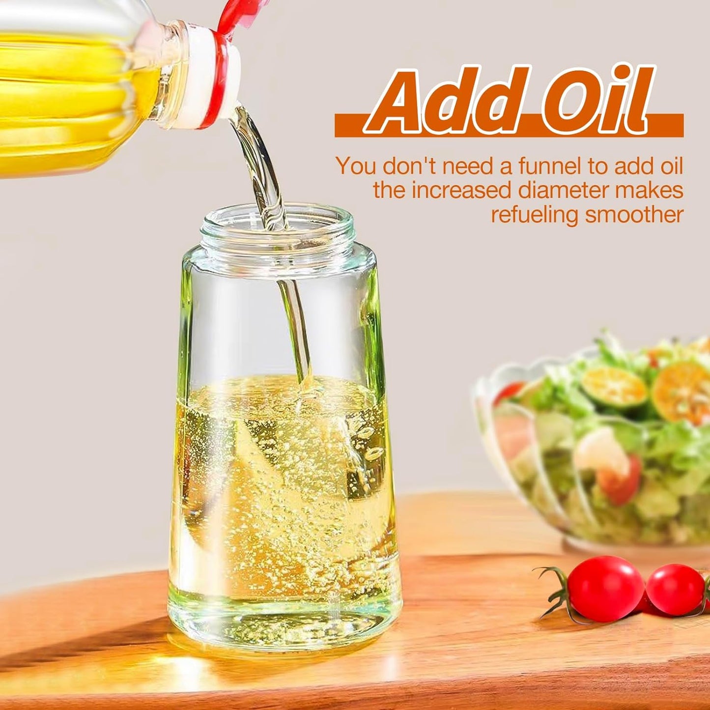 Glas-Ölspender mit breiter Öffnung, transparent, ideal für Küche, Öl nachfüllen, ohne Trichter.