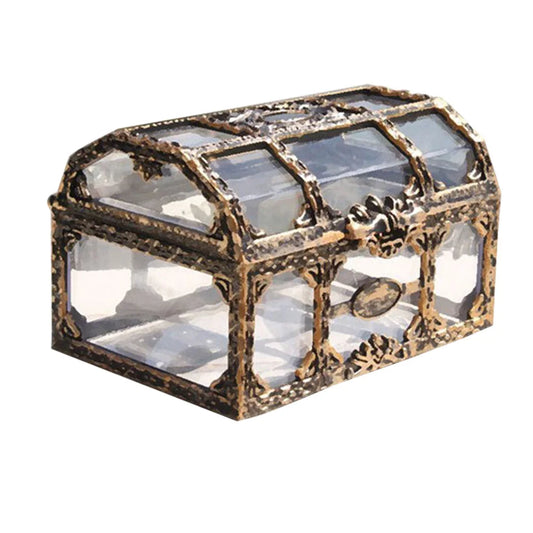 Antike Schmuckschatulle aus Glas und Metall, rechteckig, dekorativ, Vintage-Stil.