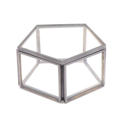 Sechseckiger Glas-Terrarium-Behälter, transparent, Metallrahmen, modern, dekorativ.