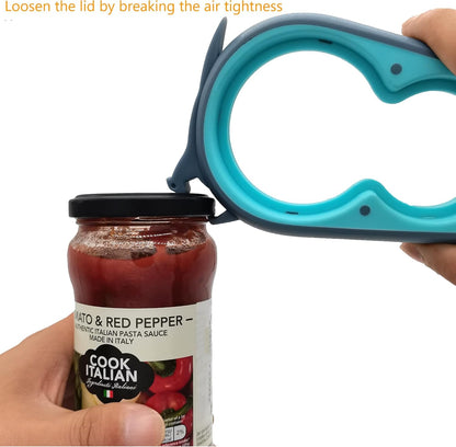 Blauer Glasöffner für Tomatensauce, ergonomisch, rutschfest, Küchenwerkzeug.