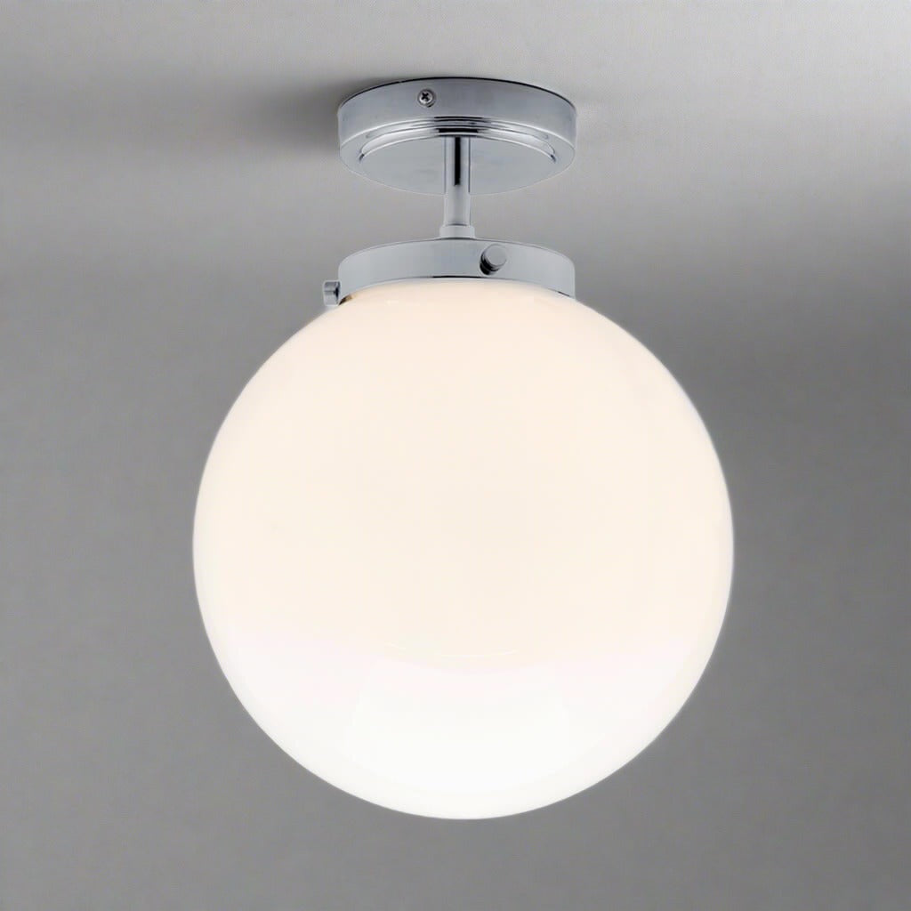 Glas-Deckenleuchte, kugelförmig, modern, Chrom, für Badezimmer, semi-flush, stilvoll.