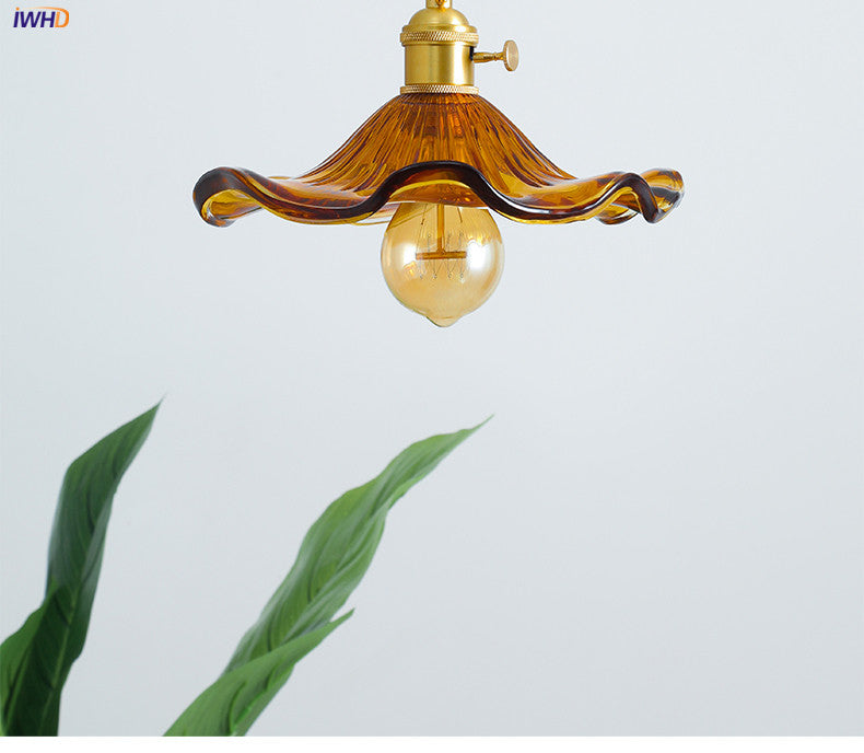 Vintage Pendelleuchte aus Glas, bernsteinfarben, mit Edison-Glühbirne, dekorativ, modern.