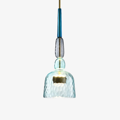 Moderne Glas-Pendelleuchte, blau und transparent, LED, für Wohnzimmerbeleuchtung.
