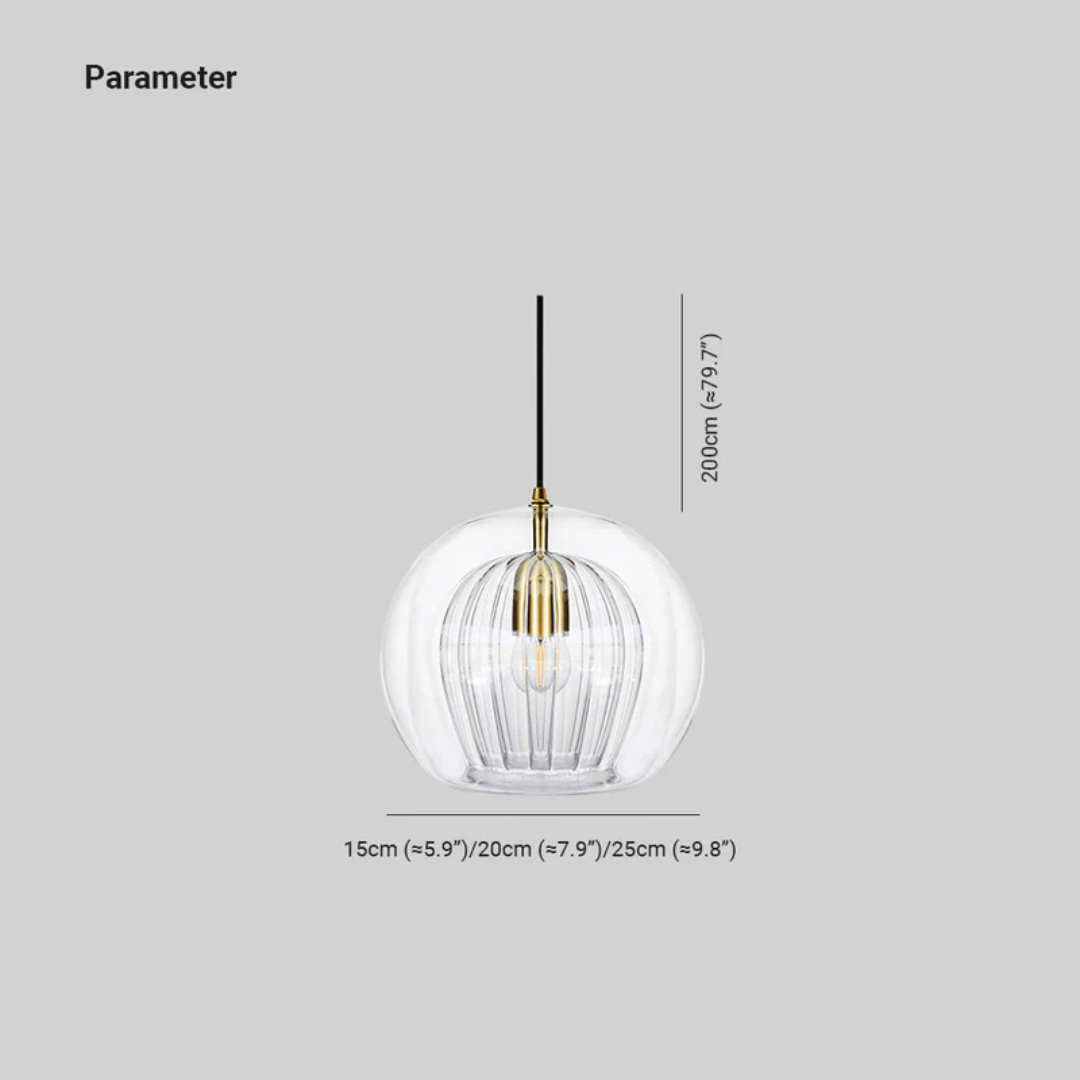 Kugelförmige Glas-Pendelleuchte, transparent, 15-25 cm, modernes Design, Innenbeleuchtung.