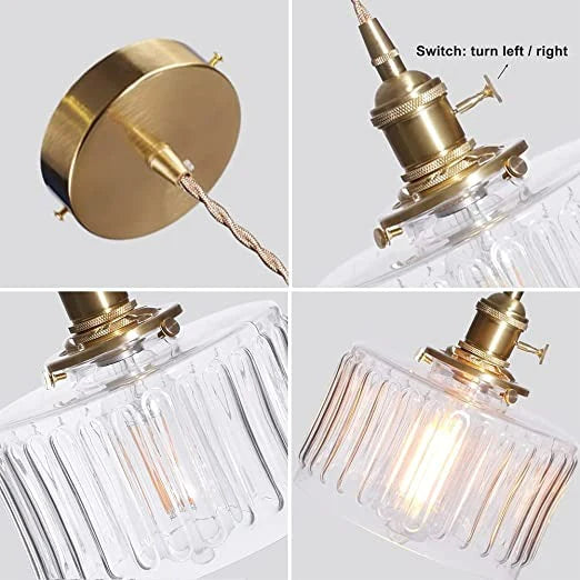 Industrielle Pendelleuchte aus Messing und Glas, vintage Design, E27 Fassung, dimmbar.