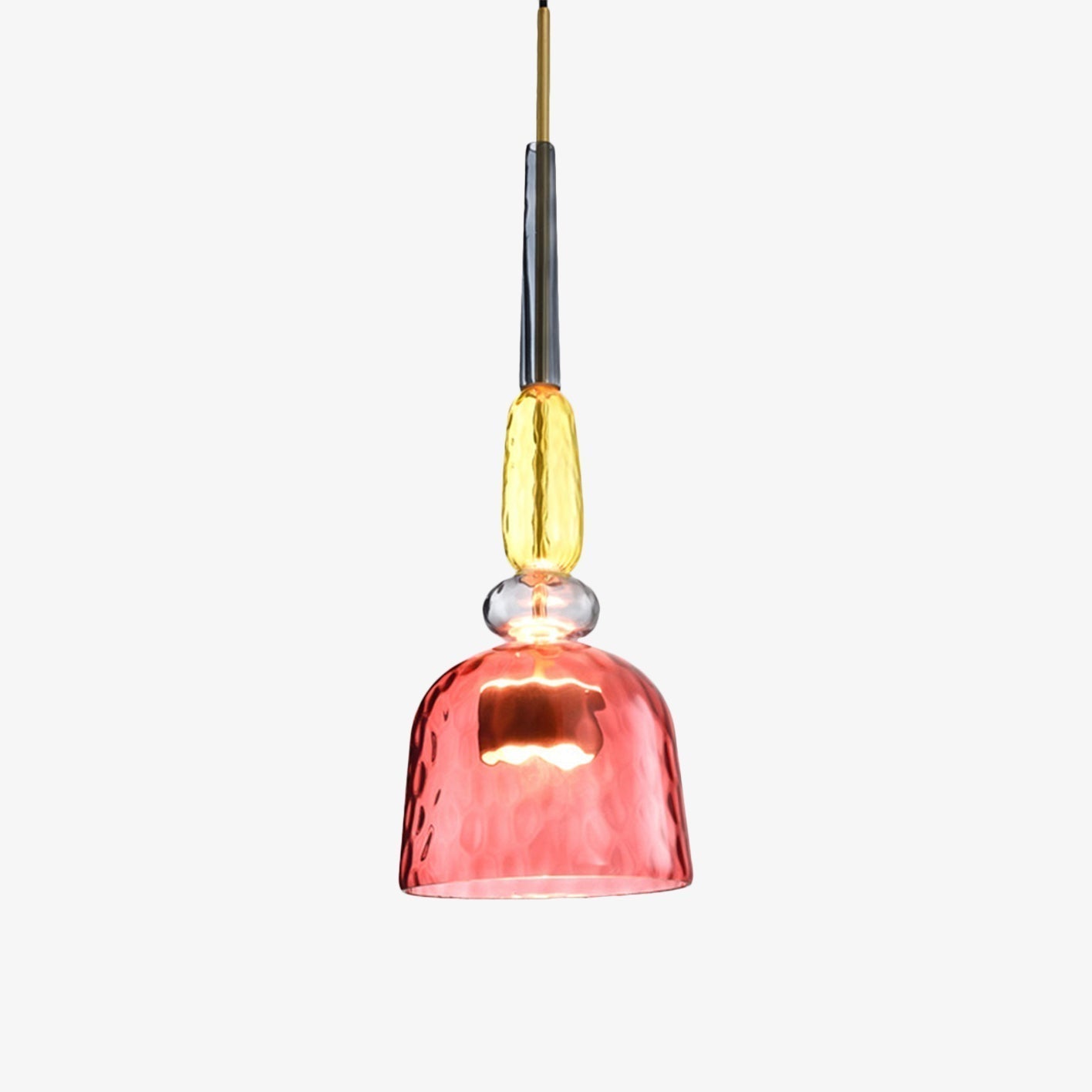 Rosa Glas-Pendelleuchte, modernes Design, LED, handgefertigt, Wohnzimmerbeleuchtung.