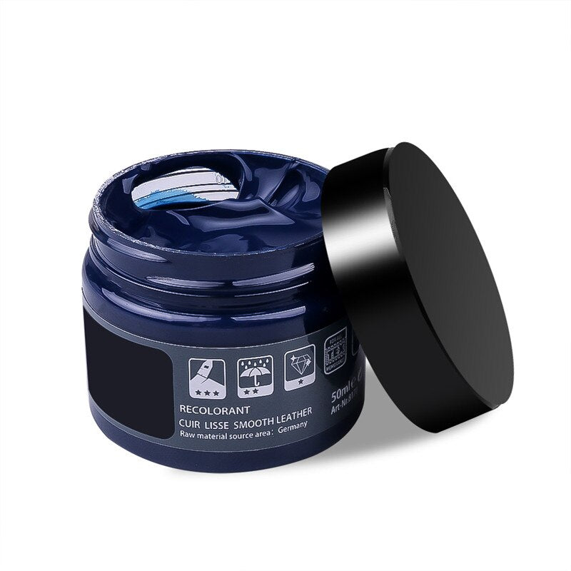 Dunkelblaue Lederfarbe, 50ml Dose, Glattlederpflege, Made in Germany, für Schuhe und Taschen.