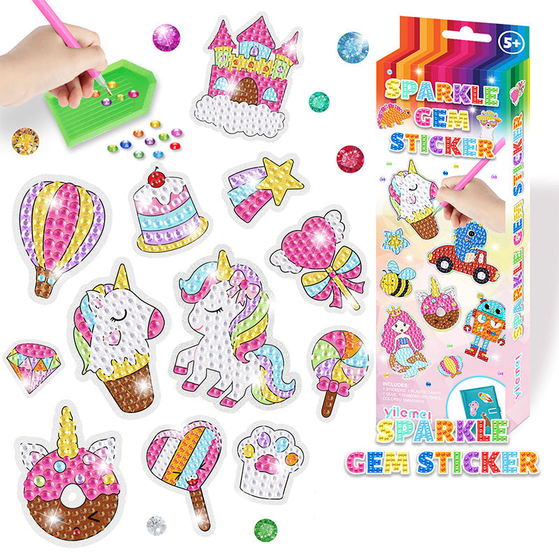 Bunte Einhorn Glitzersticker Set für Kinder, DIY Bastelset, funkelnde Edelsteinaufkleber.