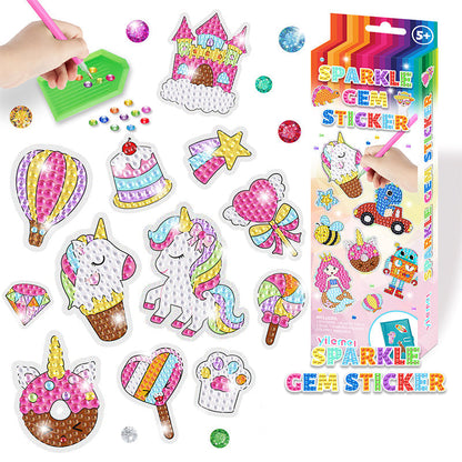 Bunte Einhorn Glitzersticker Set für Kinder, DIY Bastelset, funkelnde Edelsteinaufkleber.
