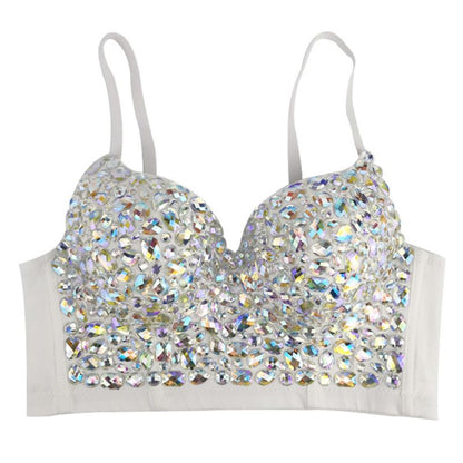 Weiße BH mit glitzernden Kristallen, Push-up, verstellbare Träger, Damenunterwäsche.