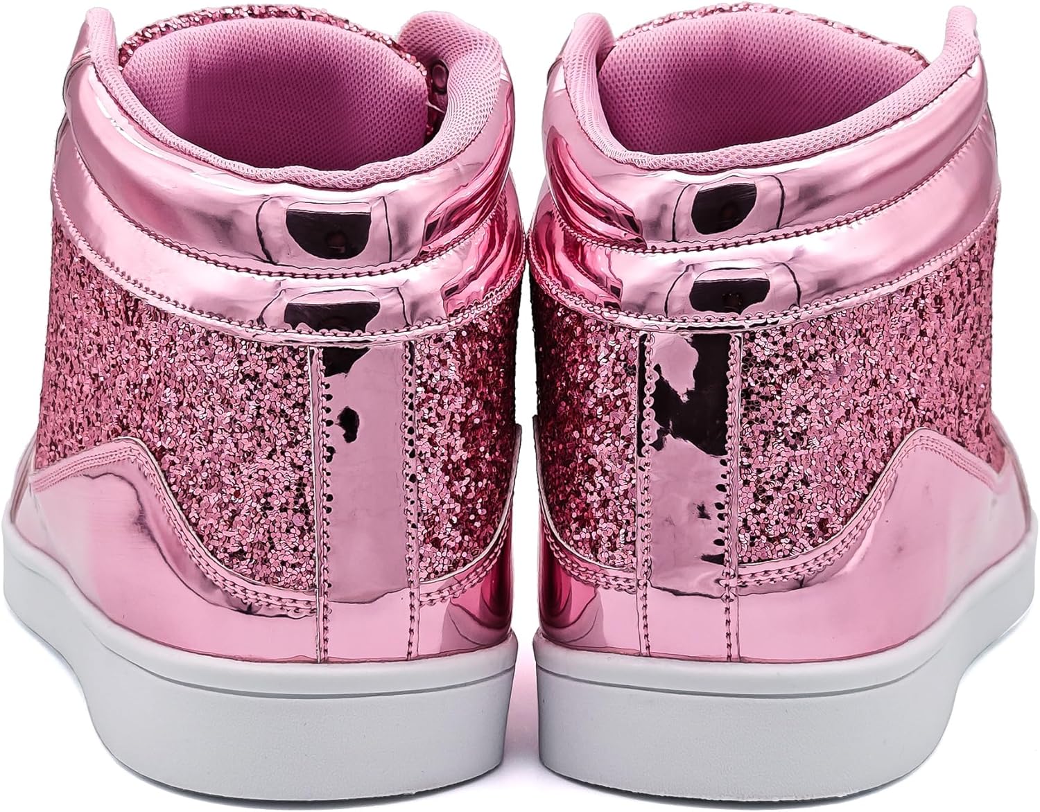 Rosa glitzernde High-Top-Sneaker für Damen, glänzend, modisch, bequem, Freizeitmode.