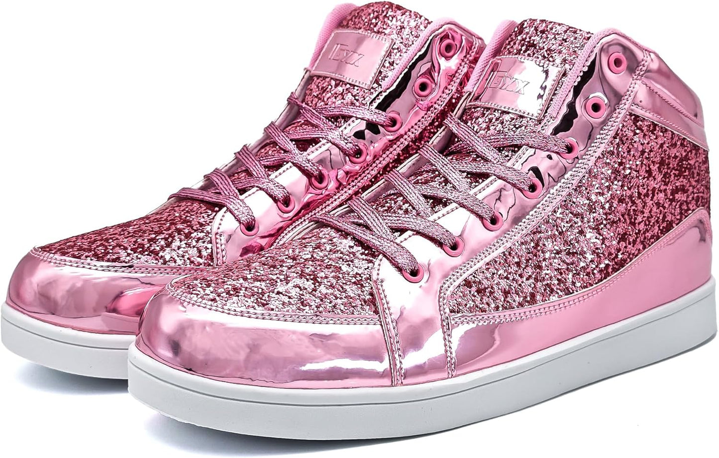 Rosa glitzernde High-Top-Sneaker, Damen, modisch, glänzend, Freizeit, Schnürschuhe.