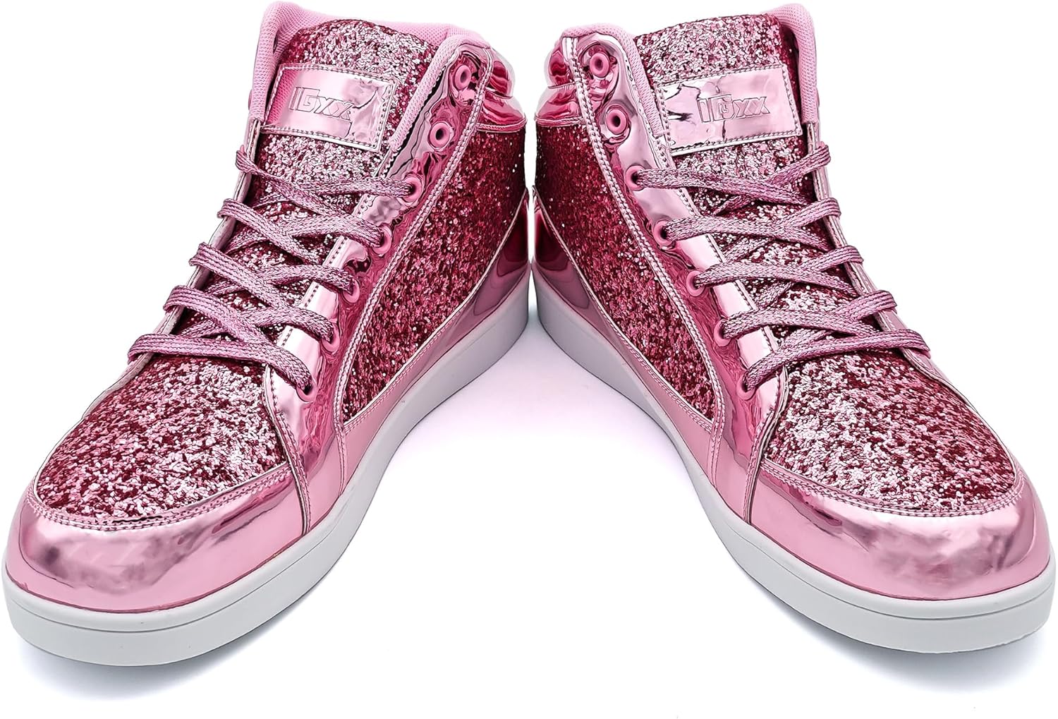 Rosa glitzernde High-Top-Sneaker, Damen, modisch, glänzend, Freizeit, Schnürschuhe.