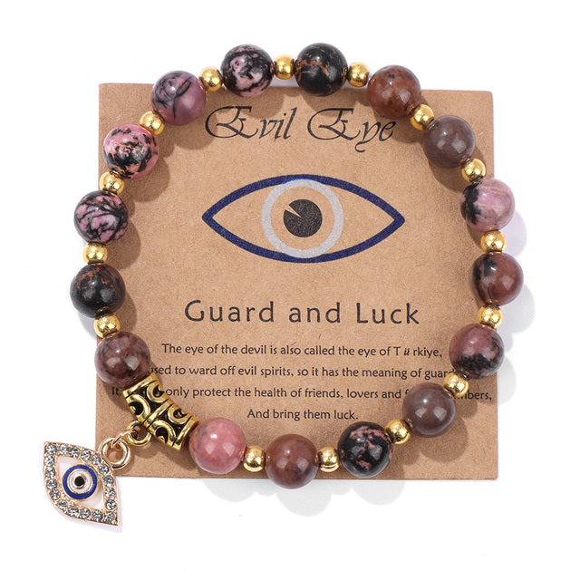 Türkisches Armband mit bösem Blick, Naturstein, Perlen, Glücksbringer, Charme, Geschenk.