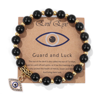 Schwarzes Perlenarmband mit türkischem Auge Anhänger, Naturstein, Glücksbringer, Geschenkidee.