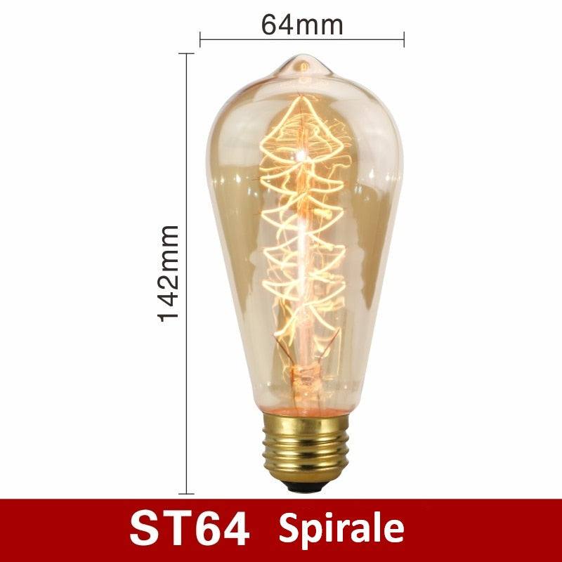 ST64 LED-Glühbirne, Spirale, 64mm x 142mm, warmweiß, Vintage-Design, E27-Sockel.