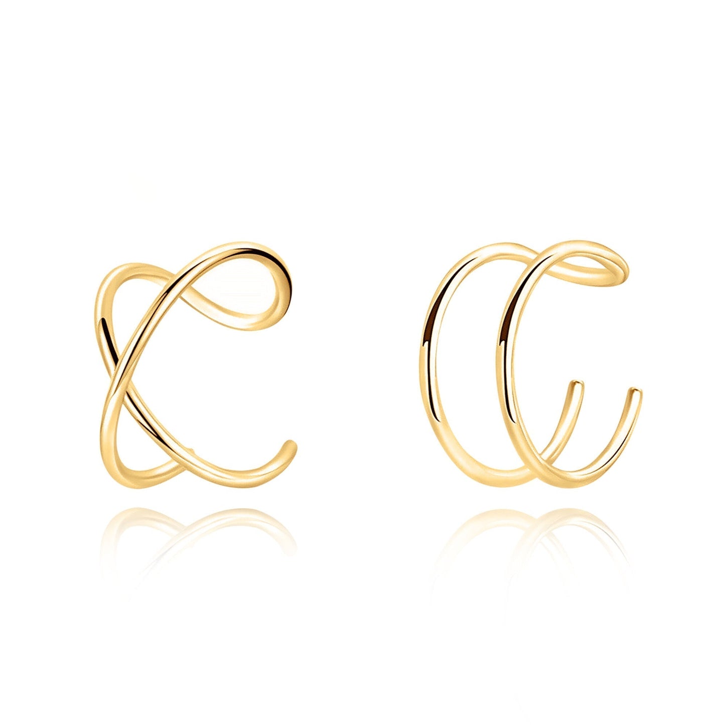 Goldene Ohrmanschetten, minimalistisches Design, eleganter Schmuck, modische Accessoires.