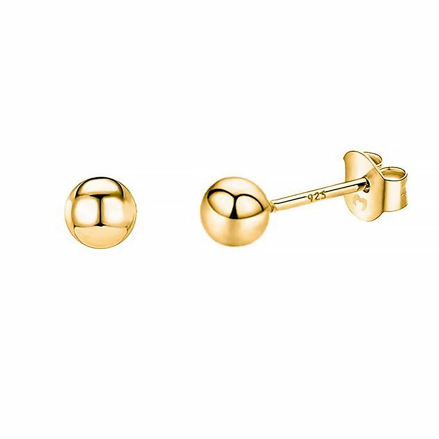 Goldene Kugel-Ohrringe aus 925er Silber, minimalistischer Schmuck, elegantes Design.