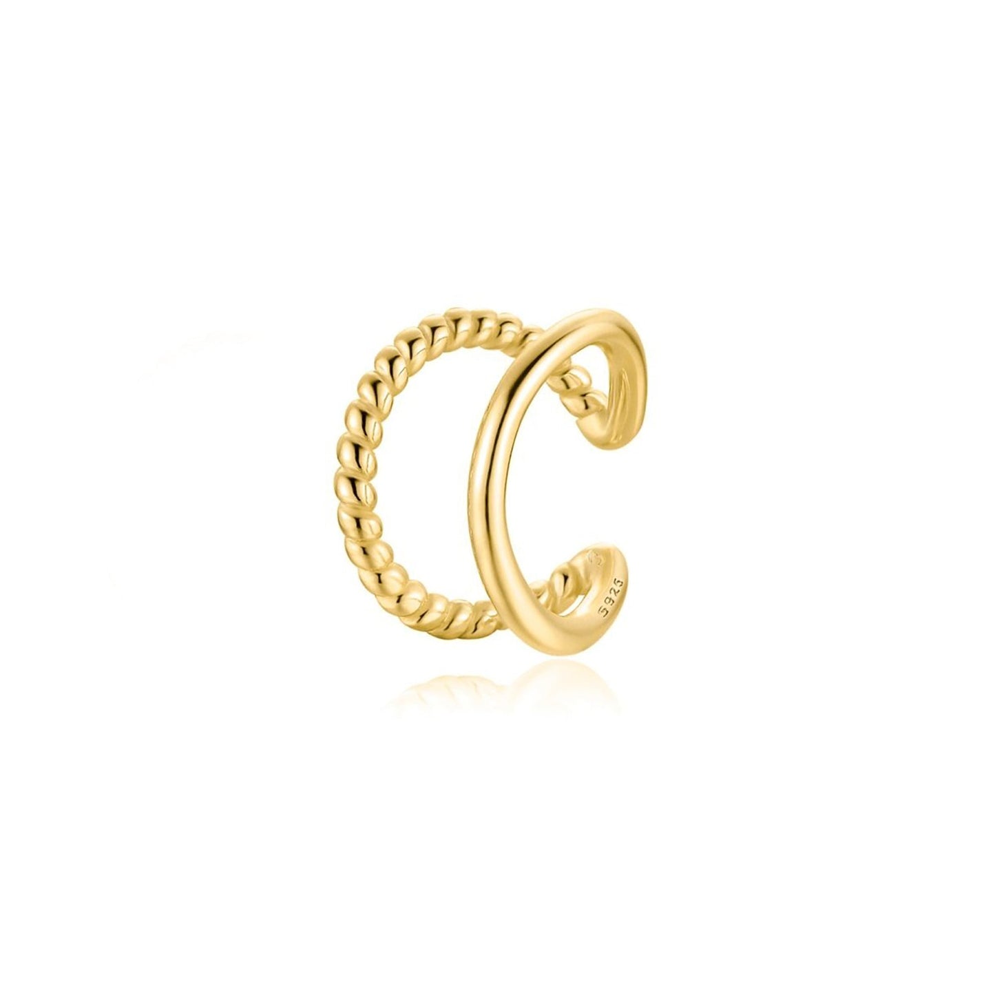 Goldener Ohrclip, gedrehtes Design, 925er Silber, modischer Schmuck, elegant, Damenaccessoire.
