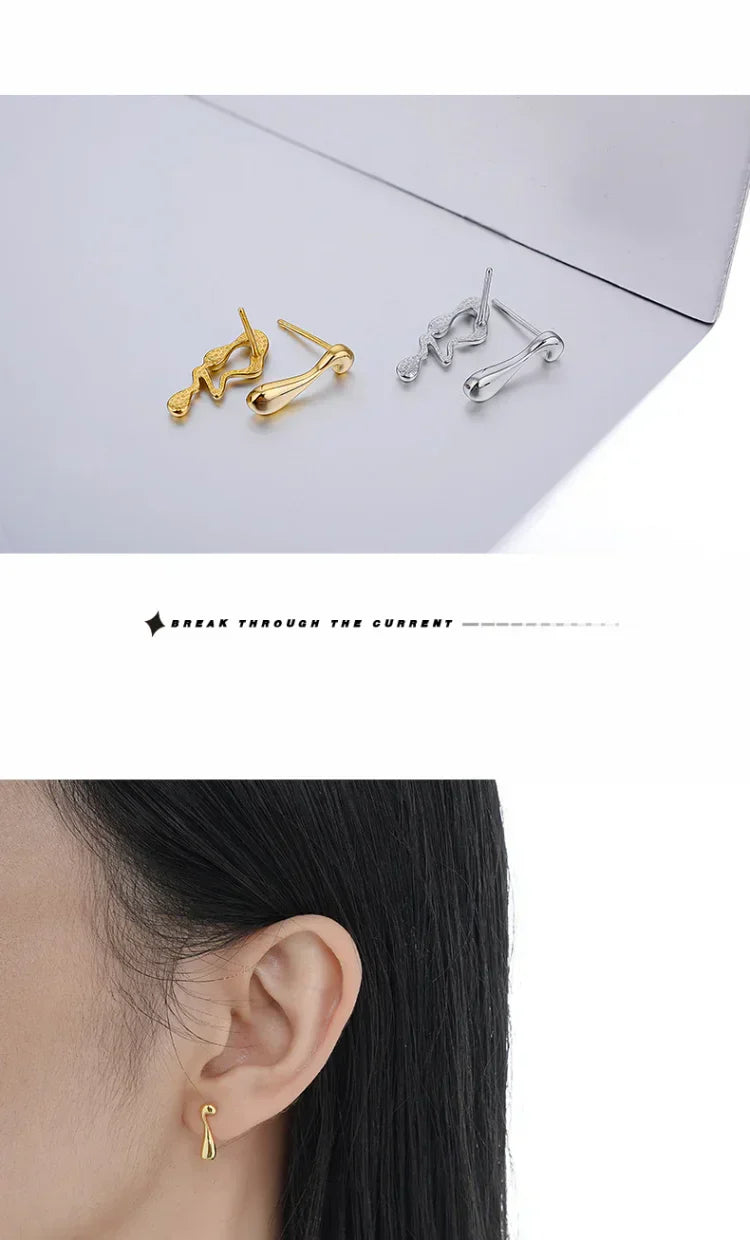 Goldene und silberne Ohrringe, abstraktes Design, minimalistisch, Schmuck für Damen.