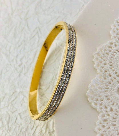 Goldenes Edelstahlarmband mit Zirkonia, wasserdicht, luxuriös, für Damen.