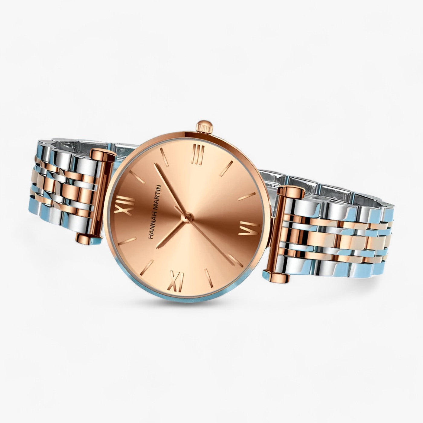 Luxus-Armbanduhr aus Edelstahl, zweifarbig, römische Ziffern, elegantes Design, Herrenuhr.