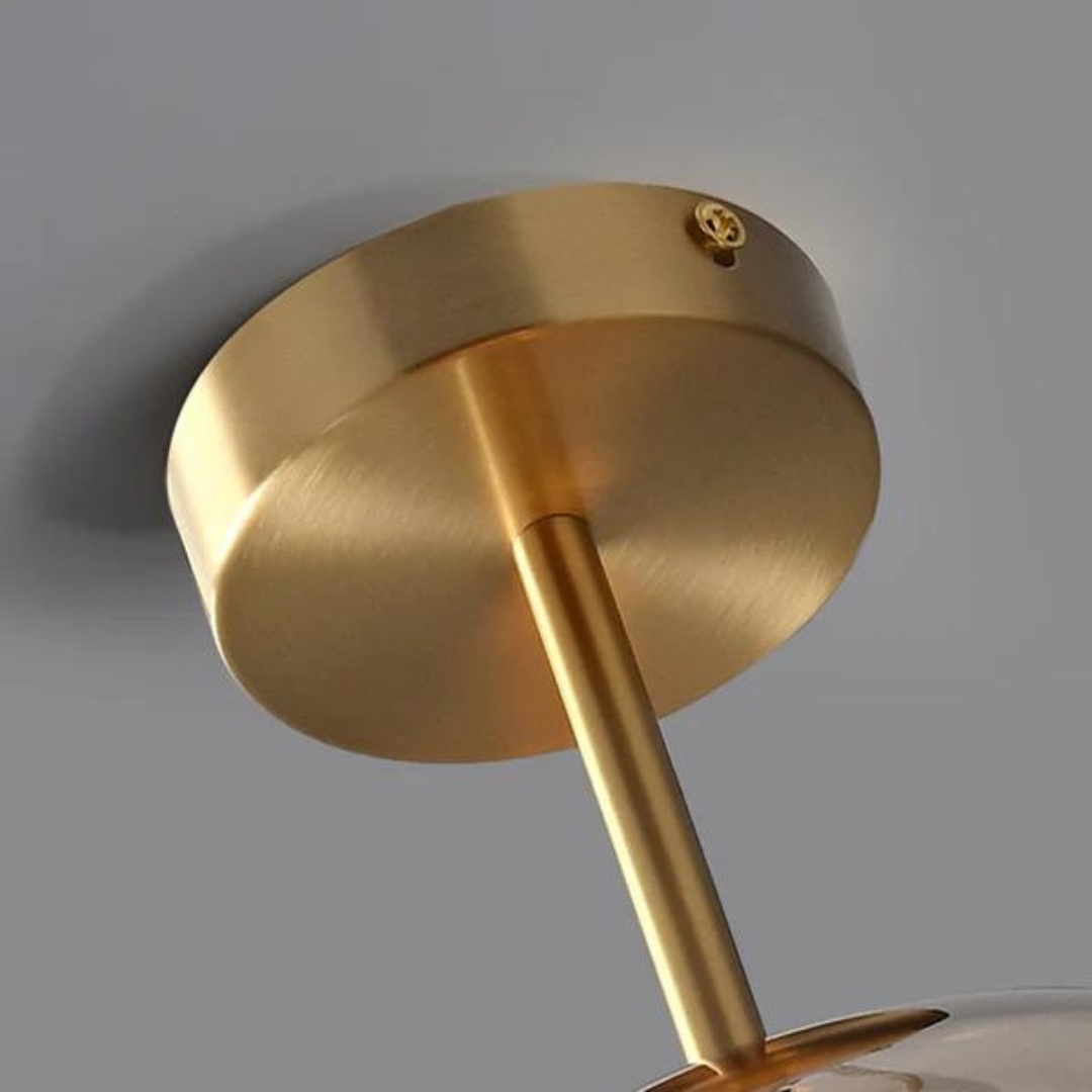 Goldene Deckenleuchte, modernes Design, Metall, rund, für Wohnzimmerbeleuchtung.
