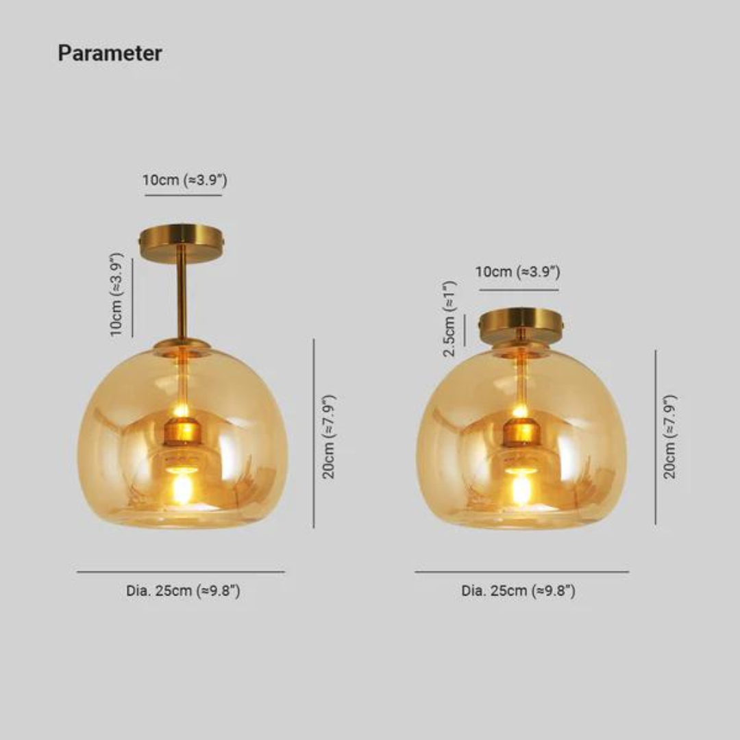 Goldene Glas-Pendelleuchte, 25cm Durchmesser, moderne Deckenbeleuchtung, Innenraumdesign.
