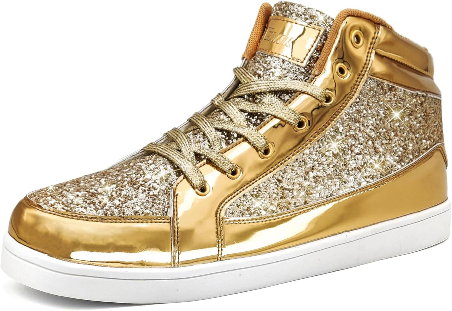 Goldene Glitzer-Sneaker, High-Top, glänzend, modisch, Unisex, Freizeit, Schnürschuhe