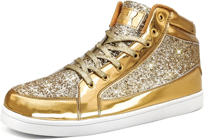 Goldene Glitzer-Sneaker, High-Top, glänzend, modisch, Unisex, Freizeit, Schnürschuhe