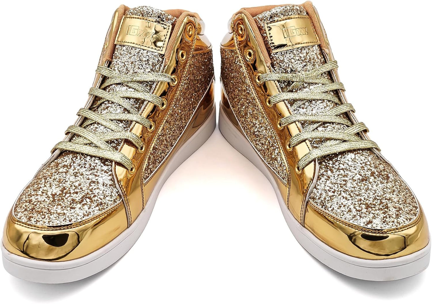 Goldene Glitzer-Sneaker, High-Top, modisch, glänzend, Unisex, Freizeit, Schnürschuhe.