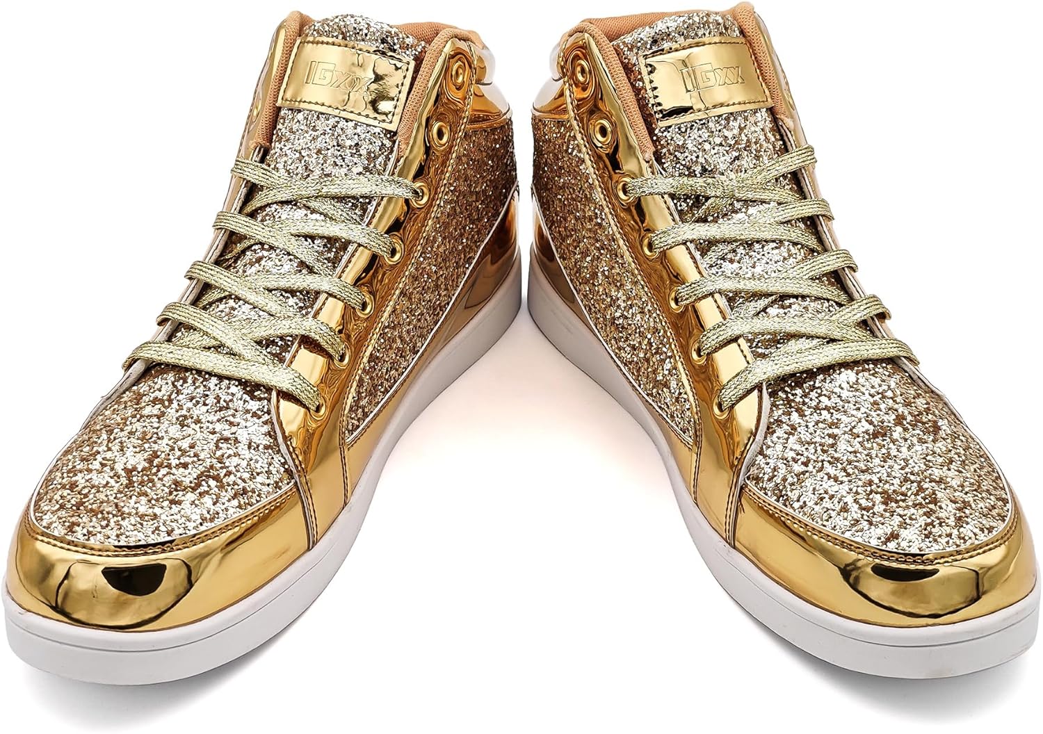 Goldene Glitzer-Sneaker, High-Top, modisch, glänzend, Unisex, Freizeit, Schnürschuhe.