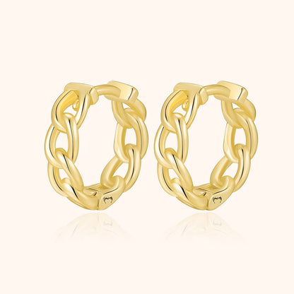 Goldene Creolen Ohrringe, Kettendesign, glänzend, modisch, Schmuck für Damen.